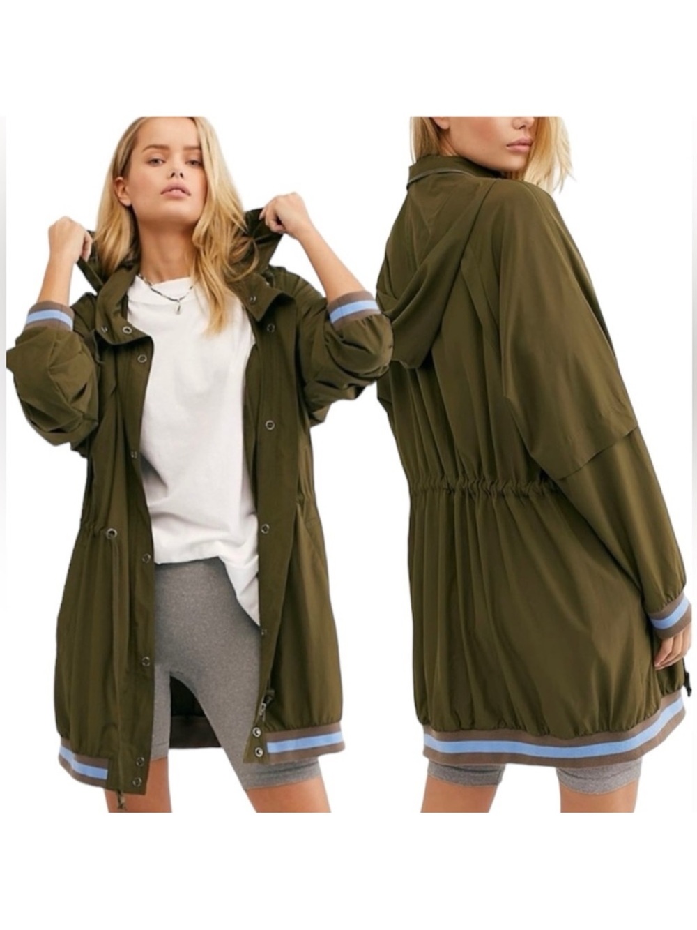 Free People Wind Swept Jacket XSmall Oversized Long Olive Green